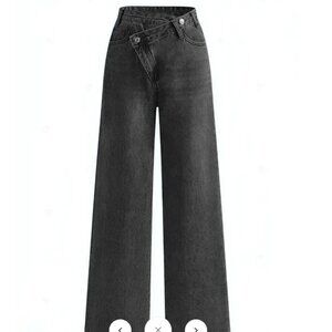 Commense Asymmetric Waist Wide-Leg Jeans in Black Size L NWT